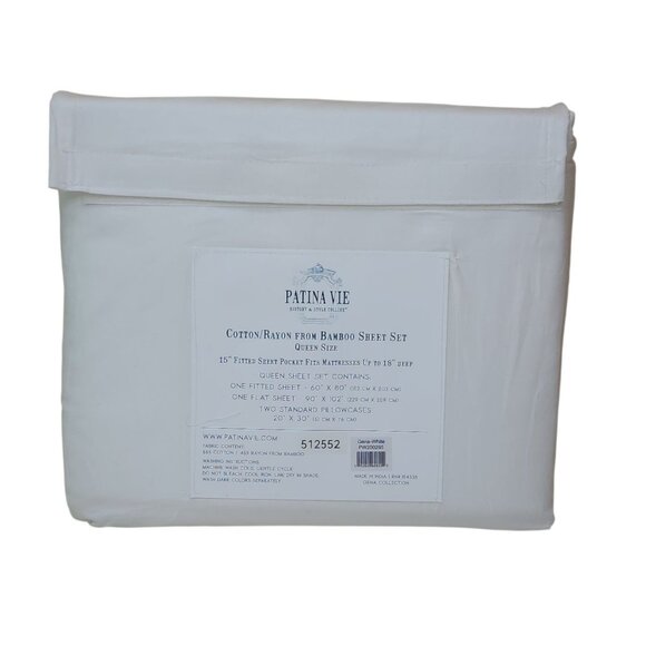 Patina Vie Queen Bamboo Cotton Blend Sheet Set White New Gena White - Picture 4 of 9